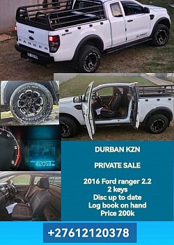 DURBAN KZN  PRIVATE SALE  2016 Ford ranger 2.2 2 keys Disc up to date Log book on hand Price 200k  Contact Melinda +27612120378